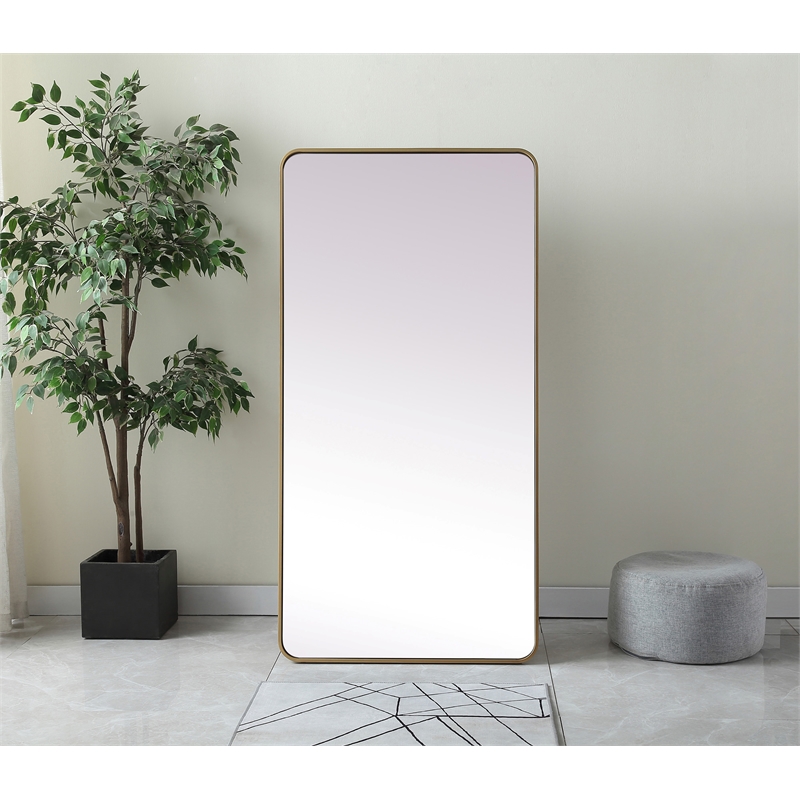 Elegant Decor Evermore Rectangle Wood/Iron Full Length Mirror in Brass