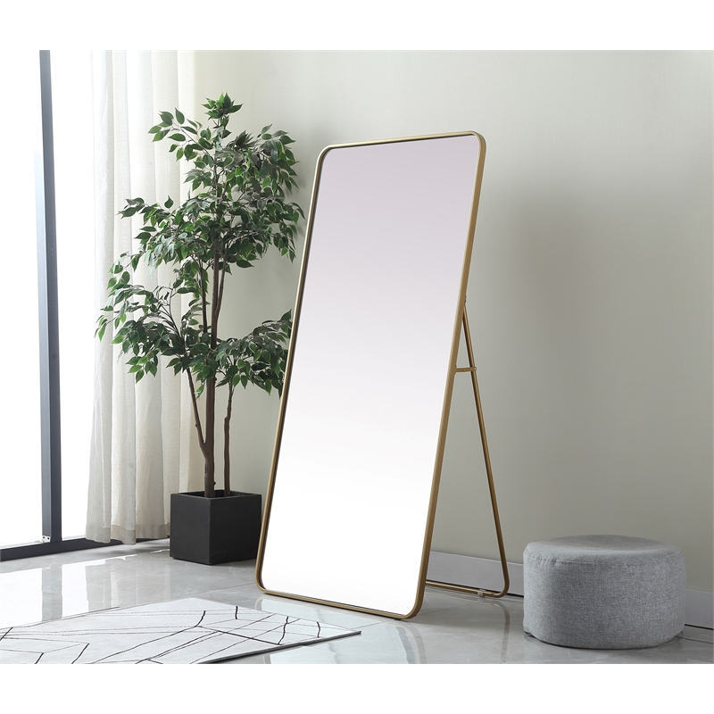 Elegant Decor Evermore Rectangle Wood/Iron Full Length Mirror in Brass