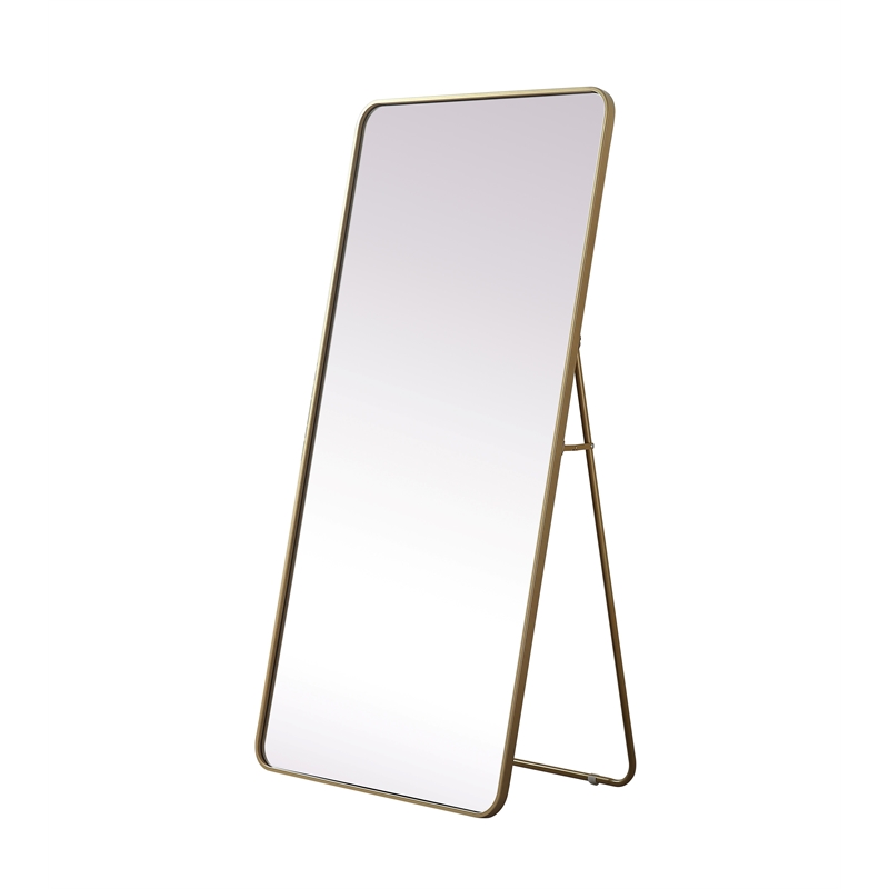 Elegant Decor Evermore Rectangle Wood/Iron Full Length Mirror in Brass