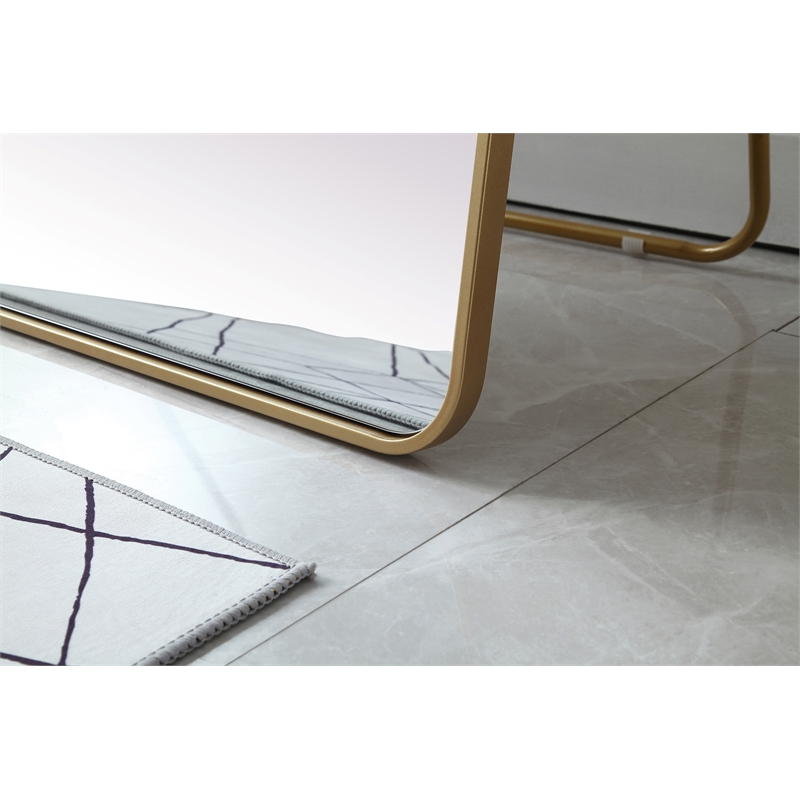 Elegant Decor Evermore Rectangle Wood/Iron Full Length Mirror in Brass