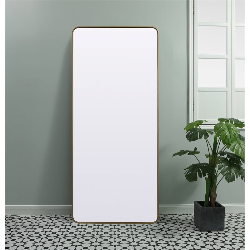 Elegant Decor Evermore Rectangle Modern MDF Wood/Iron Mirror in Brass