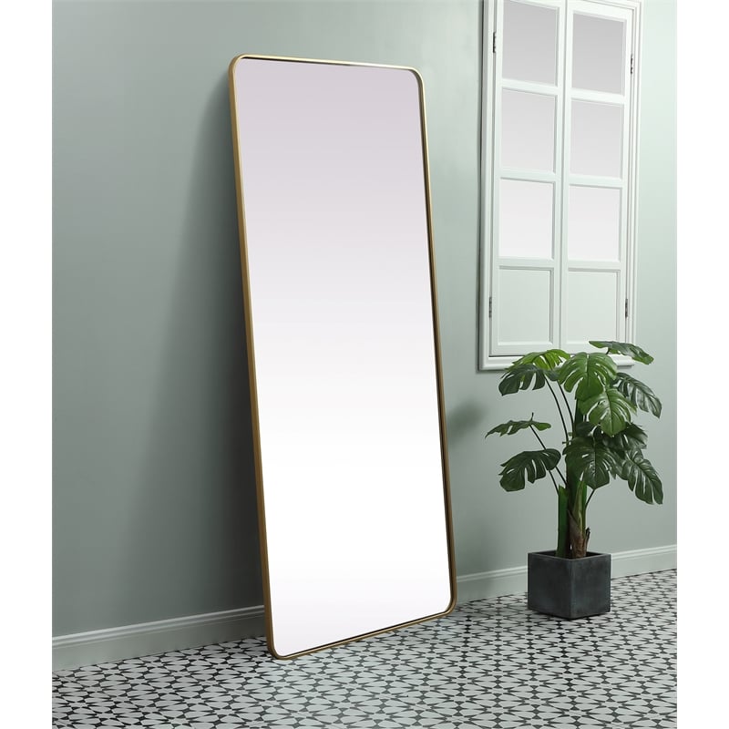 Elegant Decor Evermore Rectangle Modern MDF Wood/Iron Mirror in Brass