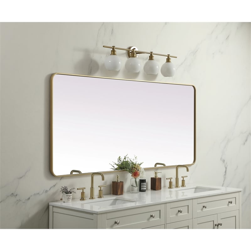 Elegant Decor Evermore Rectangle Modern MDF Wood/Iron Mirror in Brass