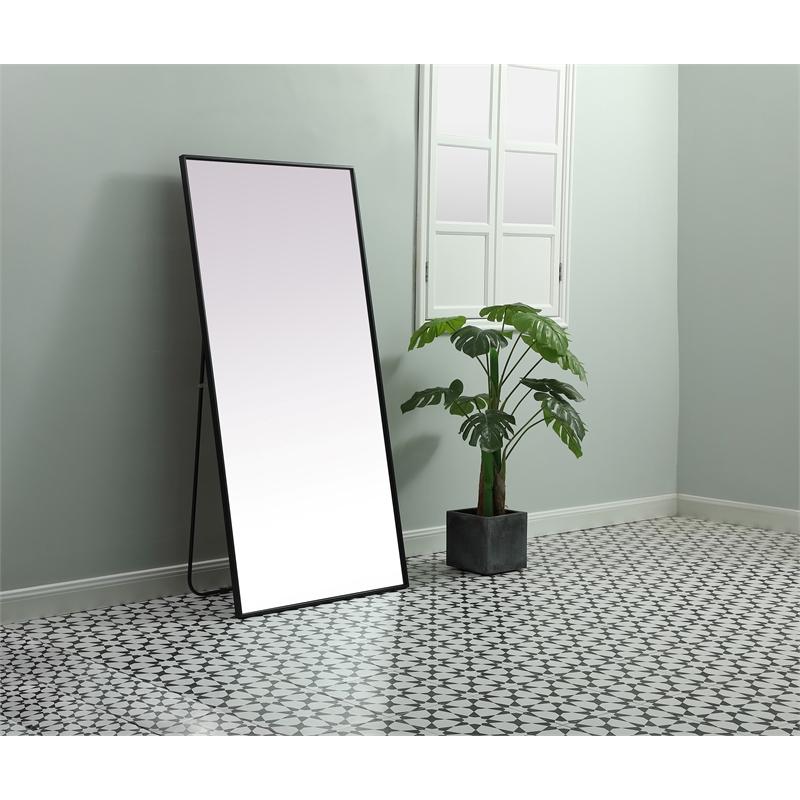 Elegant Decor Eternity Rectangle Wood/Iron Full Length Mirror in Black