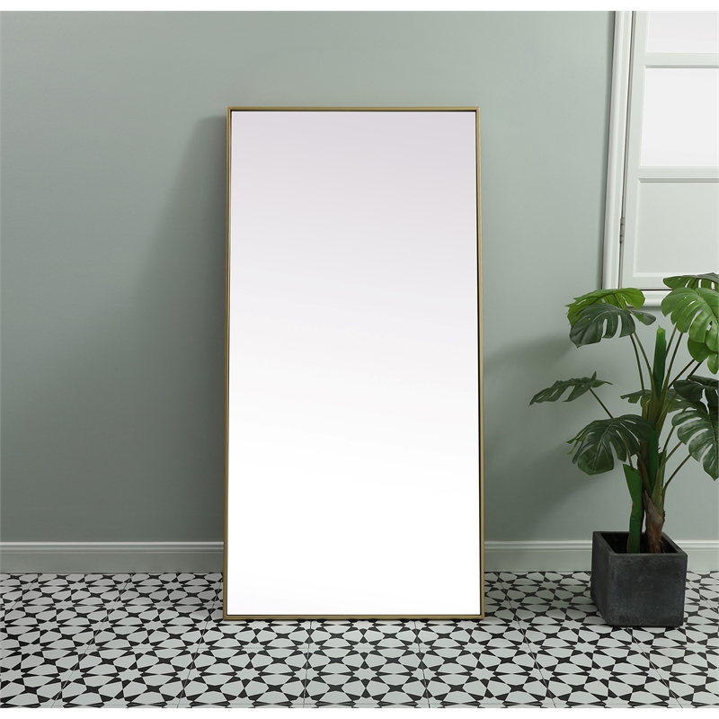 Elegant Decor Eternity Rectangle Wood/Iron Full Length Mirror in Brass