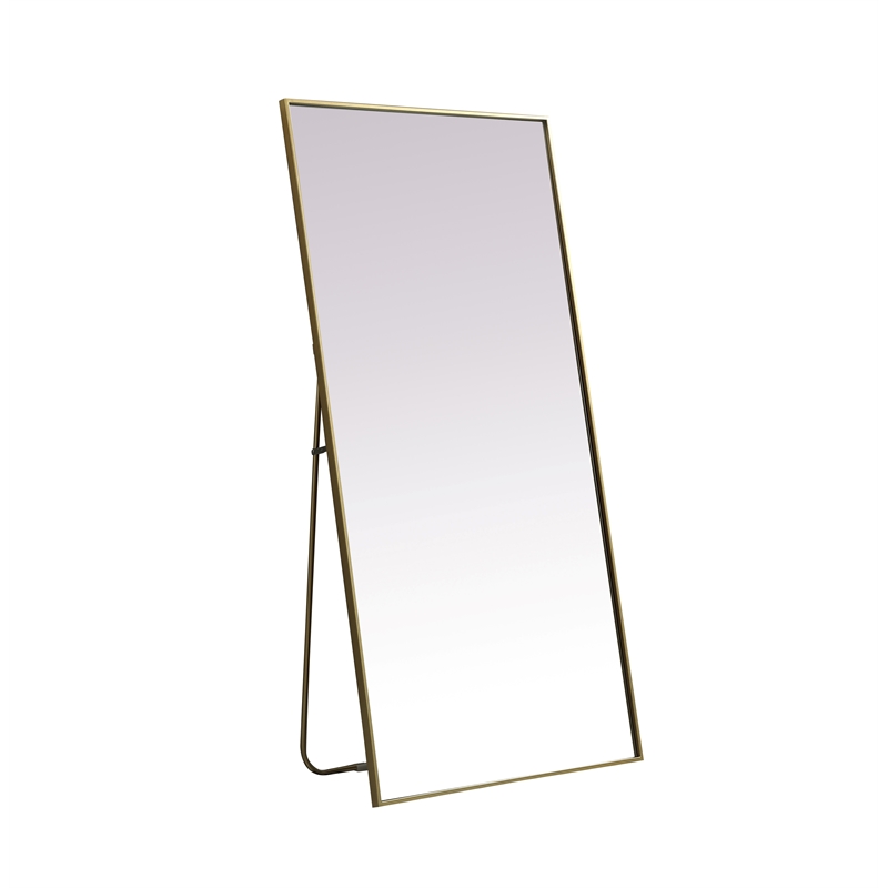 Elegant Decor Eternity Rectangle Wood/Iron Full Length Mirror in Brass