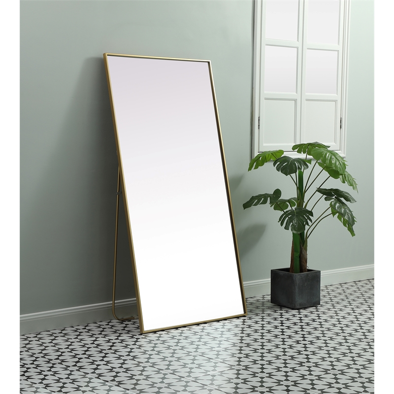 Elegant Decor Eternity Rectangle Wood/Iron Full Length Mirror in Brass