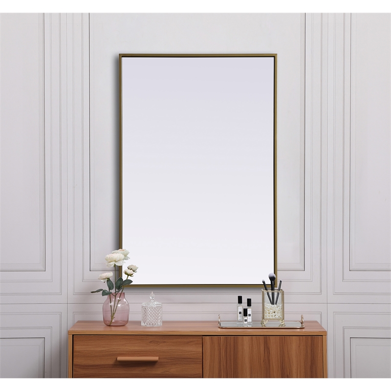 Elegant Decor Eternity Rectangle Modern MDF Wood/Iron Mirror in Brass