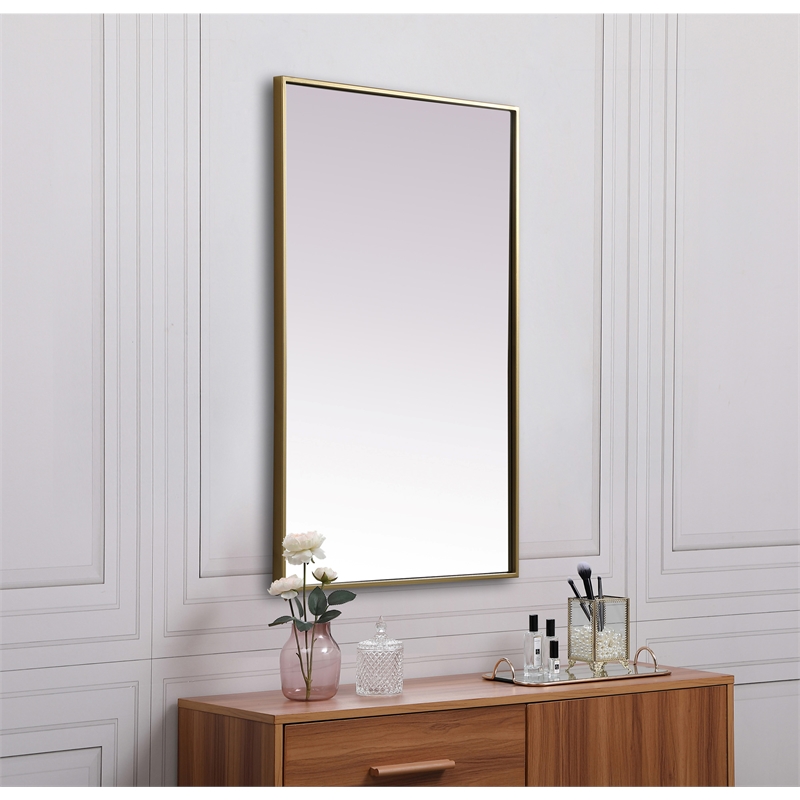 Elegant Decor Eternity Rectangle Modern MDF Wood/Iron Mirror in Brass