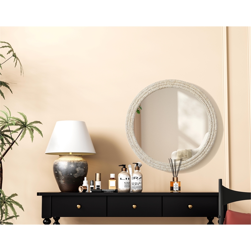 Elegant Decor Round Cornhusk Mirror 42X42