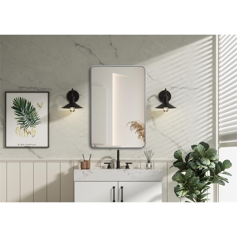 Elegant Decor Contour Metal Rectangle Mirror 28X42 In Silver