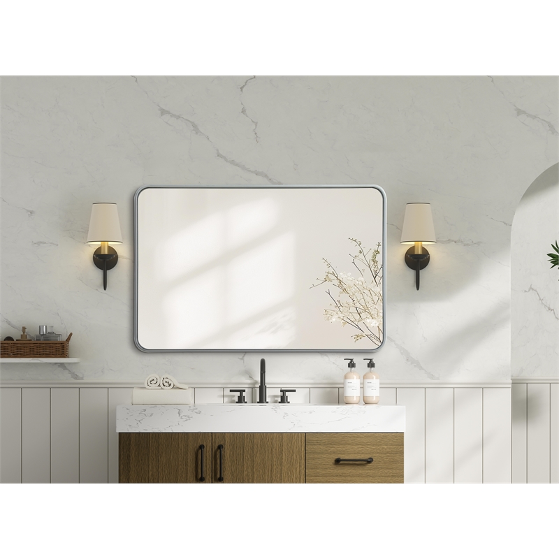 Elegant Decor Contour Metal Rectangle Mirror 28X42 In Silver