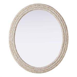 Elegant Decor Oval Cornhusk Mirror 36X42&quot Linen White