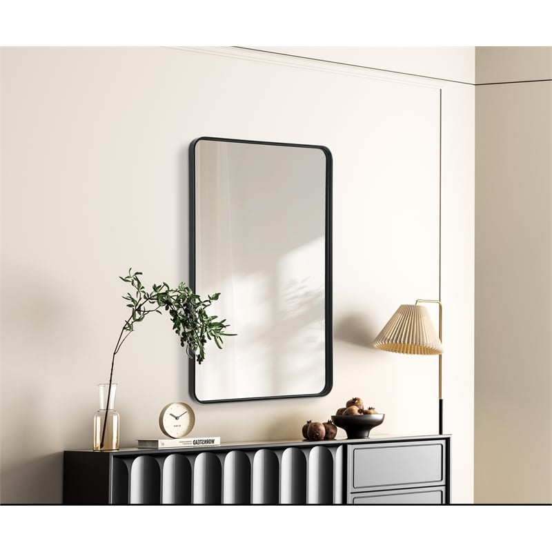 Elegant Decor Contour Metal Rectangle Mirror 30X48 In Black