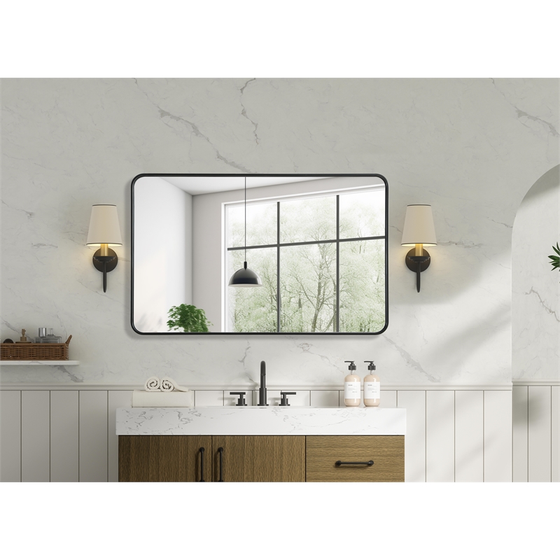 Elegant Decor Contour Metal Rectangle Mirror 30X48 In Black