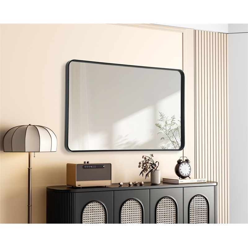 Elegant Decor Contour Metal Rectangle Mirror 30X48 In Black