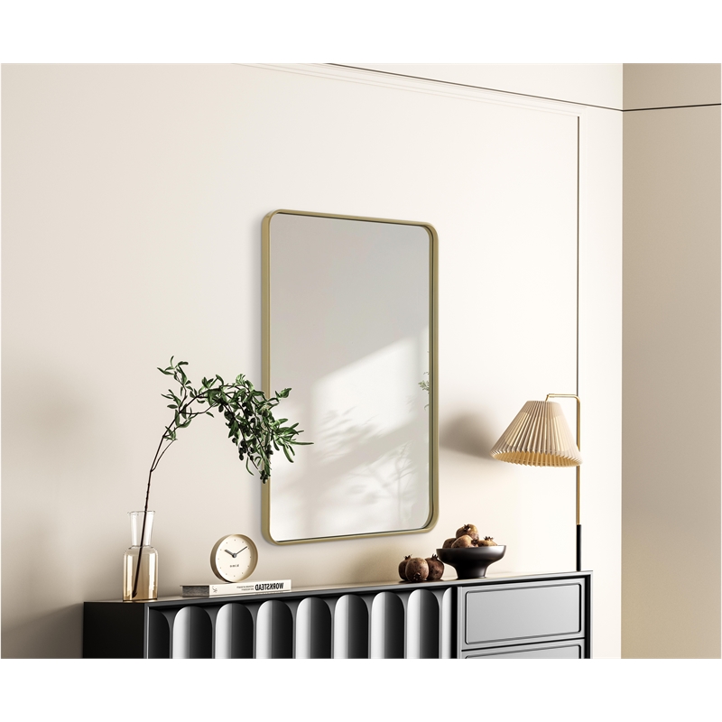 Elegant Decor Contour Metal Rectangle Mirror 30X48 In Brass