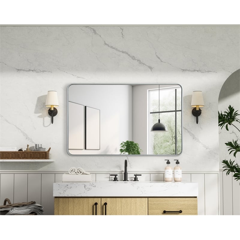 Elegant Decor Contour Metal Rectangle Mirror 30X48 In Silver