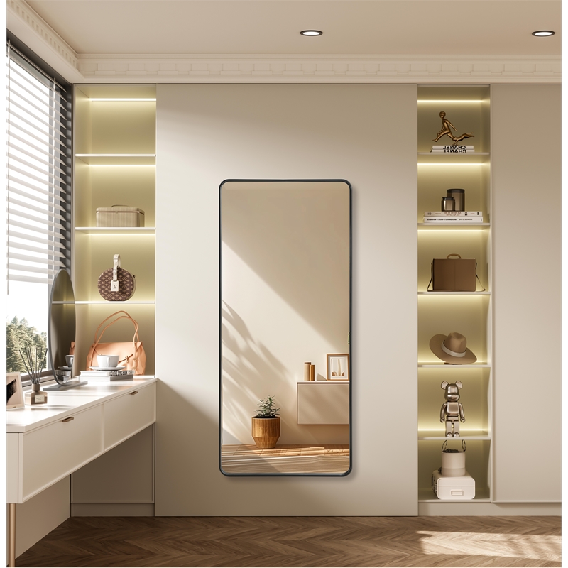 Elegant Decor Contour Metal Rectangle Mirror 32X72 In Black