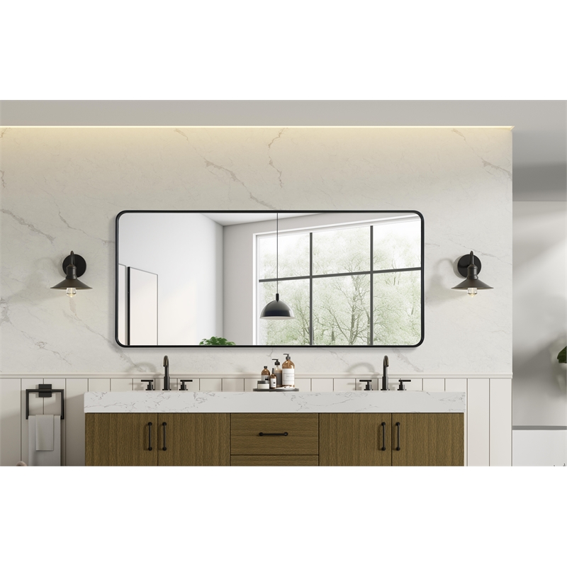 Elegant Decor Contour Metal Rectangle Mirror 32X72 In Black