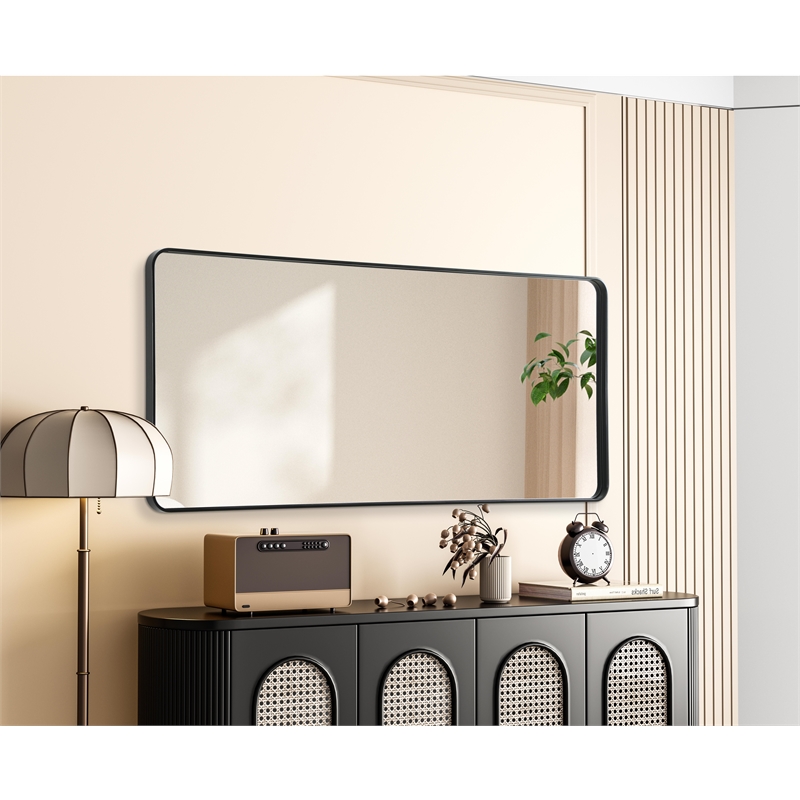 Elegant Decor Contour Metal Rectangle Mirror 32X72 In Black