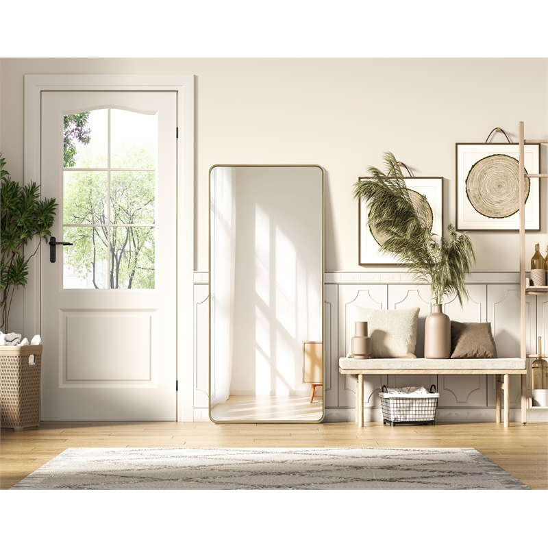 Elegant Decor Contour Metal Rectangle Mirror 32X72 In Brass