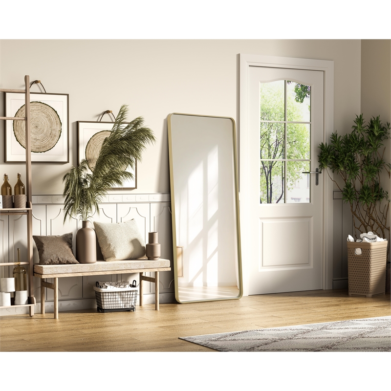 Elegant Decor Contour Metal Rectangle Mirror 32X72 In Brass