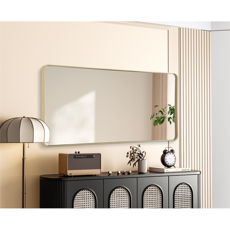 Elegant Decor Contour Metal Rectangle Mirror 32X72 In Brass