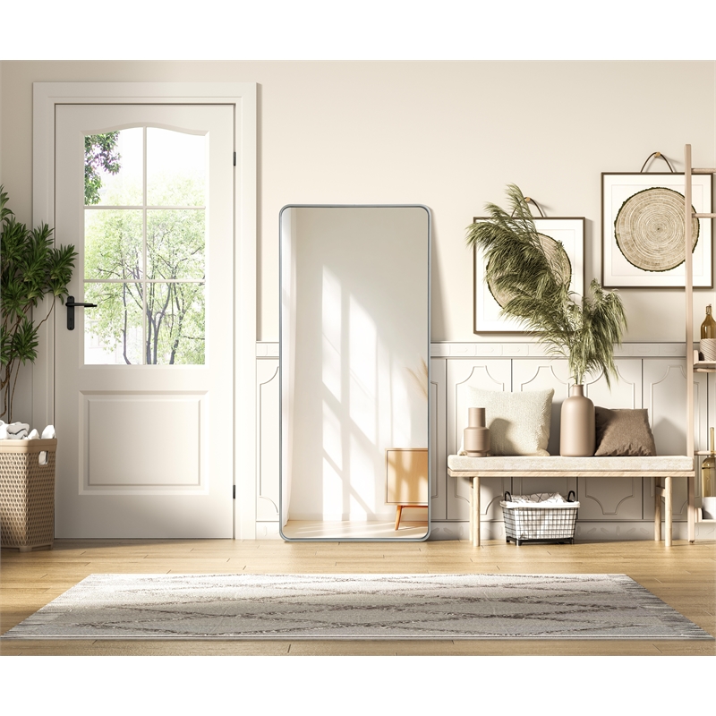 Elegant Decor Contour Metal Rectangle Mirror 32X72 In Silver