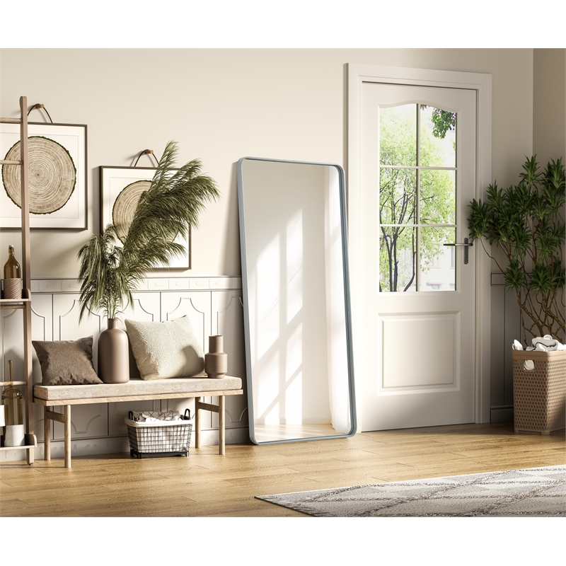 Elegant Decor Contour Metal Rectangle Mirror 32X72 In Silver