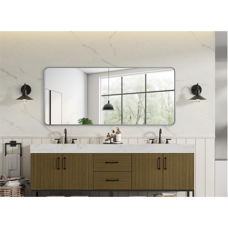 Elegant Decor Contour Metal Rectangle Mirror 32X72 In Silver