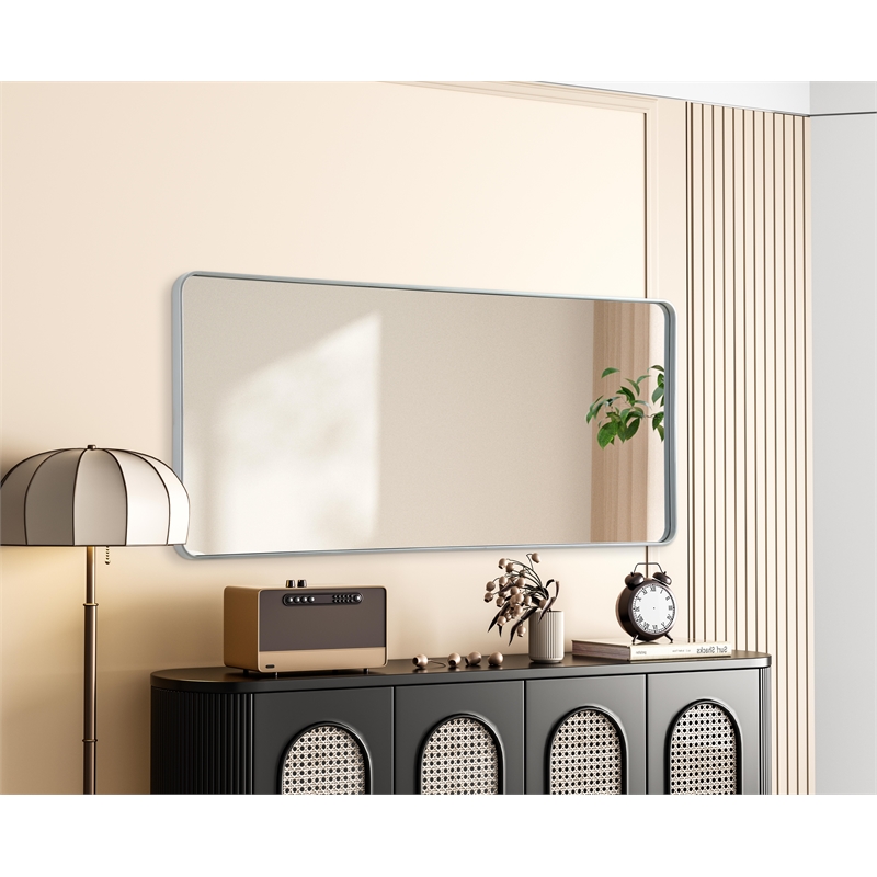 Elegant Decor Contour Metal Rectangle Mirror 32X72 In Silver