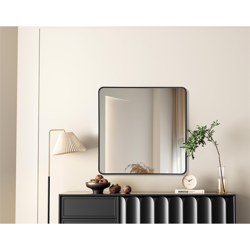 Elegant Decor Contour Metal Square Mirror 42X42 In Black