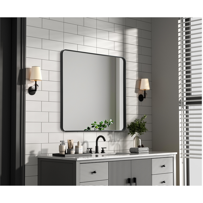 Elegant Decor Contour Metal Square Mirror 42X42 In Black