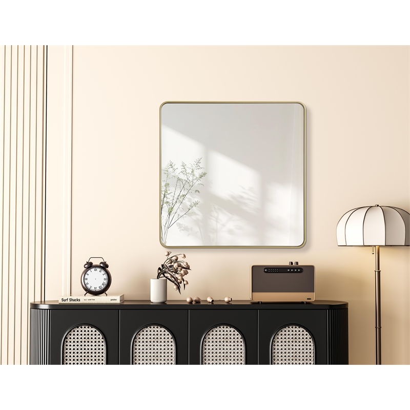 Elegant Decor Contour Metal Square Mirror 42X42 In Brass