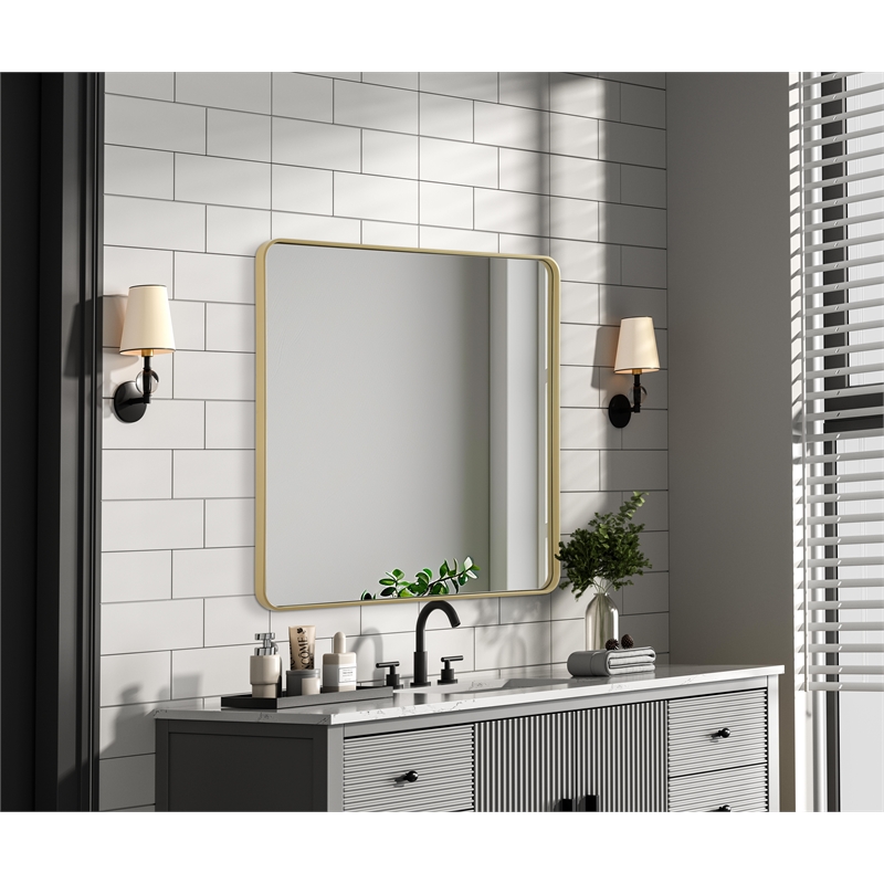 Elegant Decor Contour Metal Square Mirror 42X42 In Brass