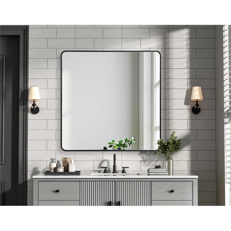 Elegant Decor Contour Metal Square Mirror 48X48 In Black