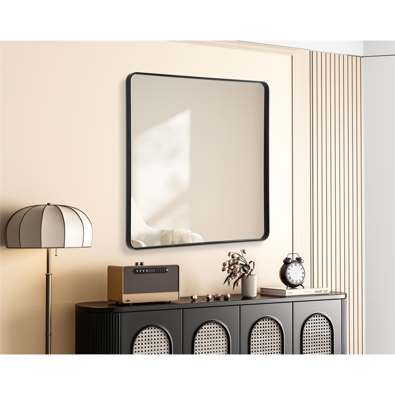 Elegant Decor Contour Metal Square Mirror 48X48 In Black