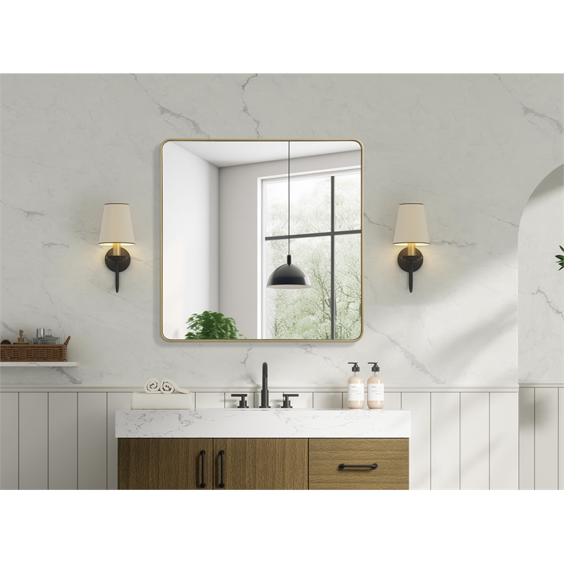 Elegant Decor Contour Metal Square Mirror 48X48 In Brass