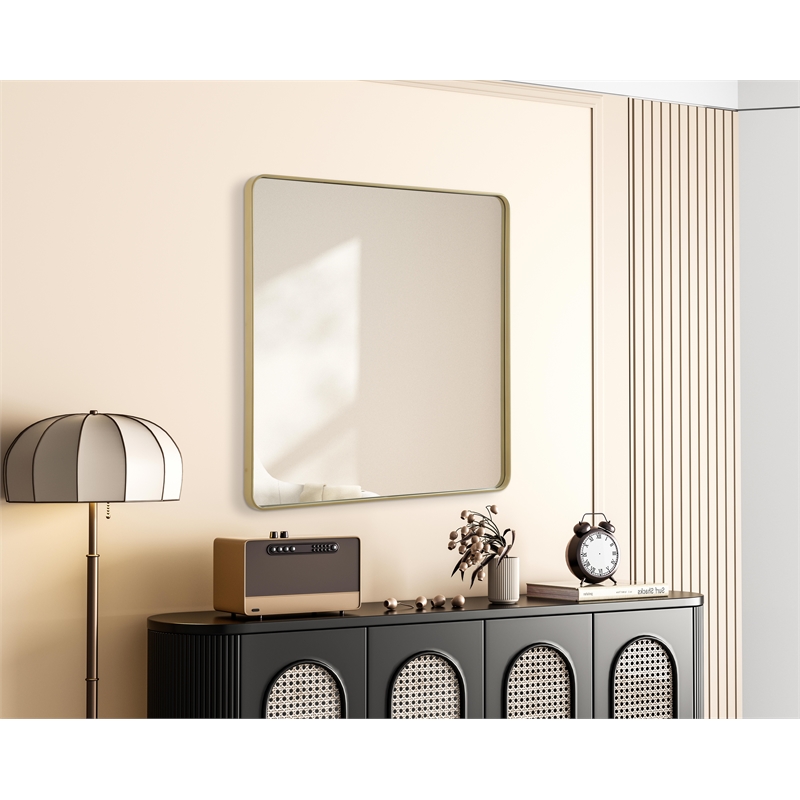 Elegant Decor Contour Metal Square Mirror 48X48 In Brass