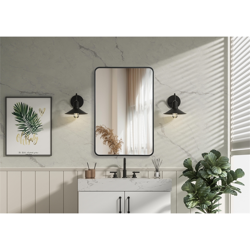 Elegant Decor Contour Metal Rectangle Mirror 28X42 In Black