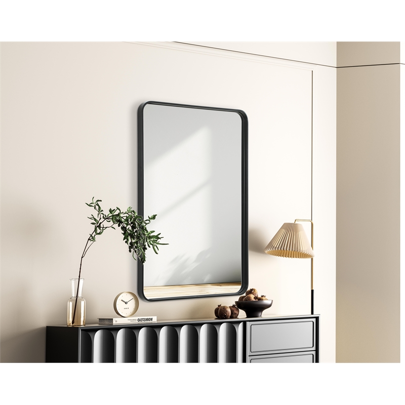 Elegant Decor Contour Metal Rectangle Mirror 28X42 In Black