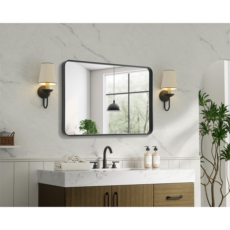 Elegant Decor Contour Metal Rectangle Mirror 28X42 In Black