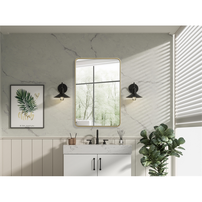 Elegant Decor Contour Metal Rectangle Mirror 28X42 In Brass