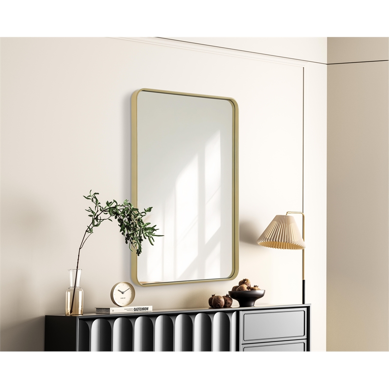 Elegant Decor Contour Metal Rectangle Mirror 28X42 In Brass