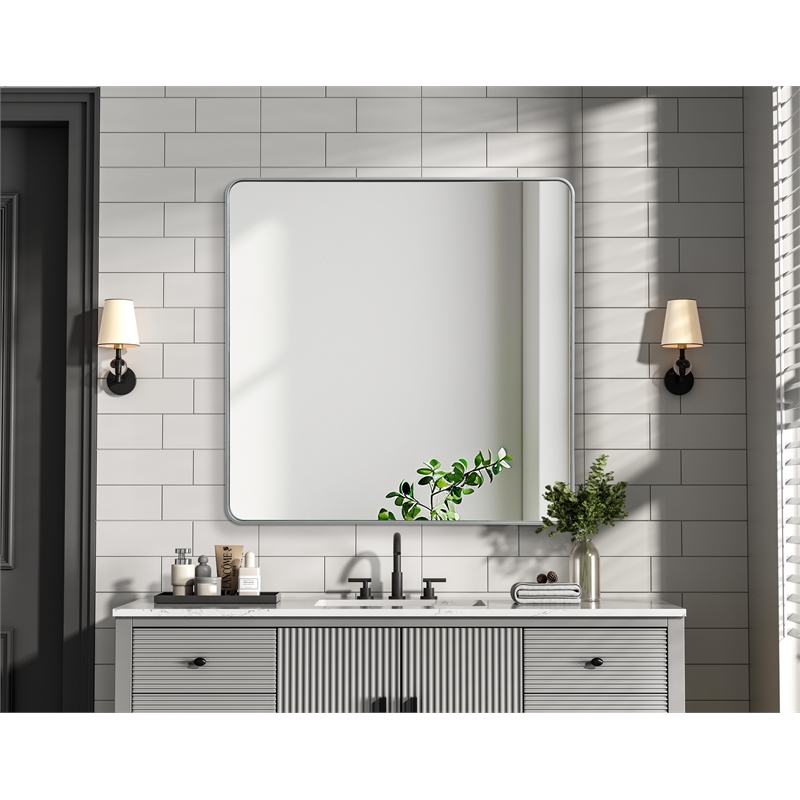 Elegant Decor Contour Metal Square Mirror 48X48 In Silver