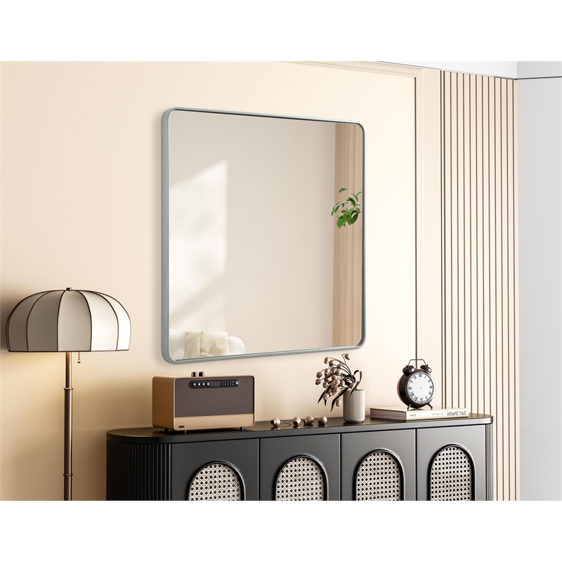 Elegant Decor Contour Metal Square Mirror 48X48 In Silver