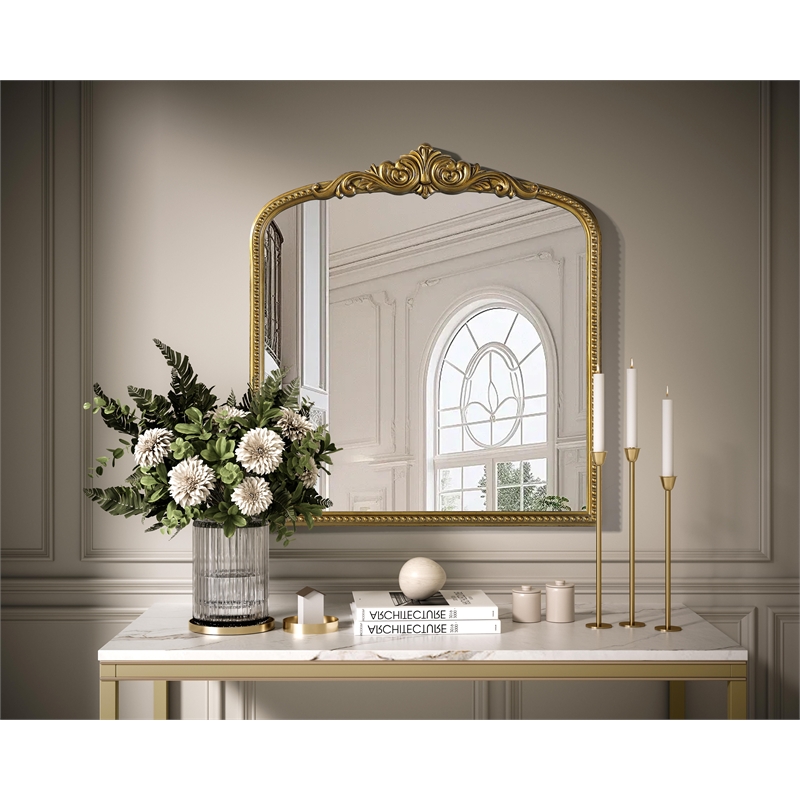 Elegant Decor Naomi Vintage Resin Mirror 33X36 in Antique Brass