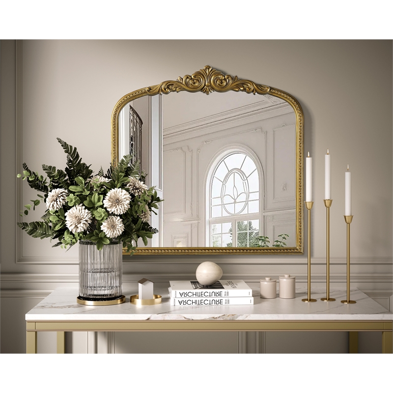 Elegant Decor Naomi Vintage Resin Mirror 36X36 in Antique Brass