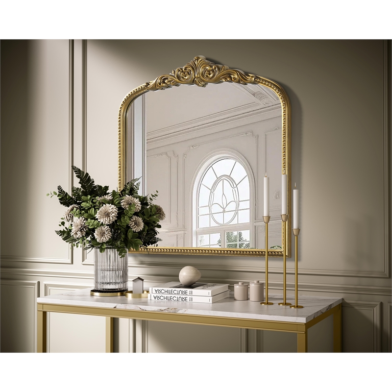 Elegant Decor Naomi Vintage Resin Mirror 36X36 in Antique Brass